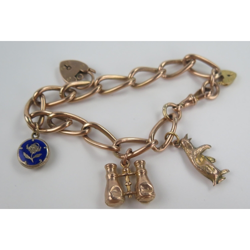 154 - 9ct Gold Charm Bracelet, 17g gross (enamel charm plated)