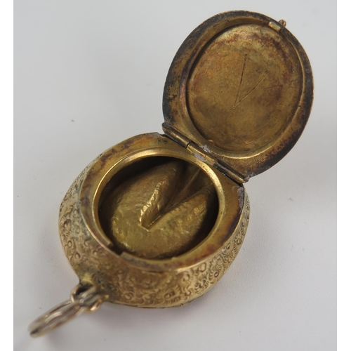 16 - Victorian Lucky Horseshoe Hinged Locket, the unmarked 15 gold decorated with chased foliate work, 36... 