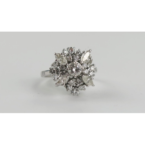 164 - Bespoke 18ct White Gold and Diamond Cluster Ring, the central round cut 4.5mm stone surrounded by fo... 