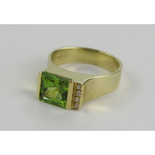 166 - 14ct Gold, Peridot and Diamond Ring, 8mm main stone, size O.25, 7.4g