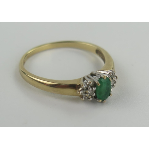 170 - 9ct Gold, Emerald and Diamond Ring, size S.5, 2.4g