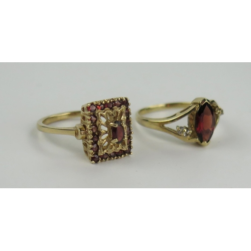 171 - 9ct Gold and Garnet Ring (rectangular head 13x11mm, size K.5, 4g) and 9ct gold marquise cut garnet a... 