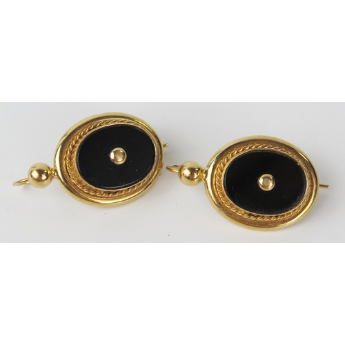 180b - Pair of Unmarked Gold and Onyx Earrings, 30mm drop, 7.7g