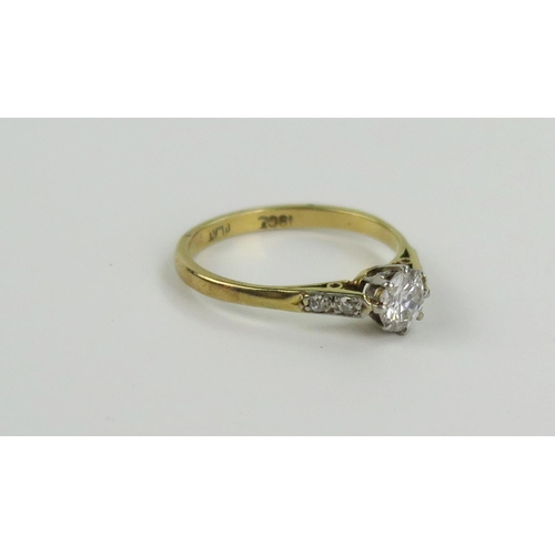 181 - 18ct Gold and Diamond Solitaire Ring with a platinum claw setting, EDW .5ct, size L.5, 2.1g