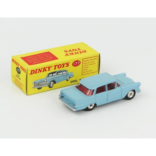 2070 - A Dinky Toys 177 Opel Kapitan in light blue with red interior and spun hubs. Near mint in near mint+... 