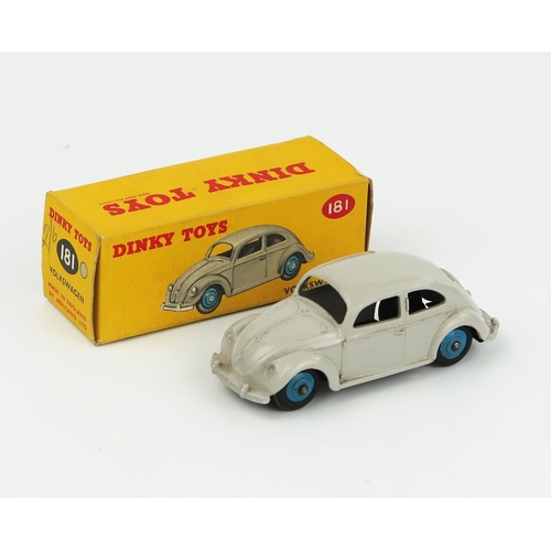 2077 - A Dinky Toys 181 Volkswagen (Beetle) in light grey with mid blue hubs in correct colour spot type 1 ... 