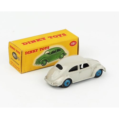 2077 - A Dinky Toys 181 Volkswagen (Beetle) in light grey with mid blue hubs in correct colour spot type 1 ... 