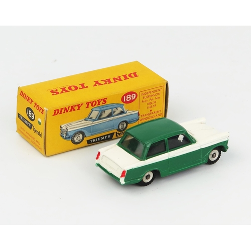 2088 - A Dinky Toys 189 Triumph Herald in dark green with white centre in correct colour spot type 1 pictur... 