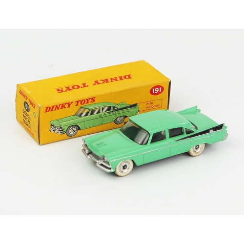 2089 - A Dinky Toys 191 Dodge Royal Sedan in pale green with black flash, spun hubs, white tyres and matt b... 