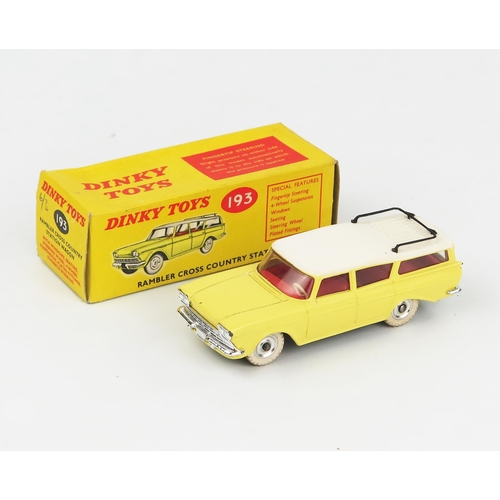 2093 - A Dinky Toys 193 Rambler Cross Country Station Wagon in pale yellow with white roof and tyres, spun ... 