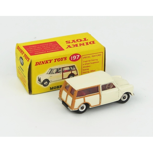 2097 - A Dinky Toys 197 Morris Mini Traveller in cream with tan detailing, red interior, spun hubs and glos... 