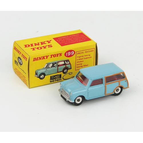 2099 - A Dinky Toys 199 Austin Seven Countryman in light blue with tan detailing, red interior, spun hubs a... 