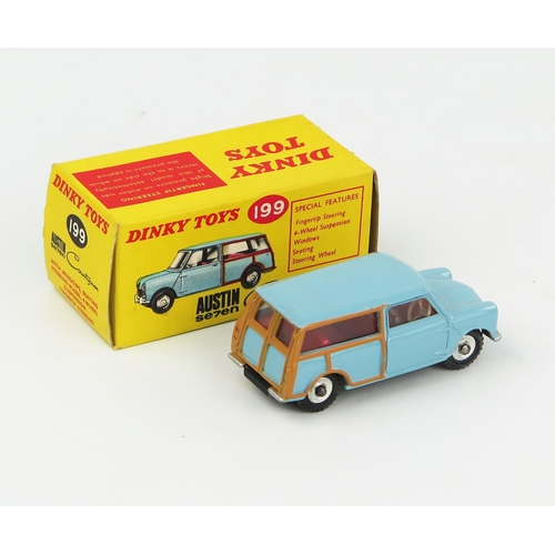 2099 - A Dinky Toys 199 Austin Seven Countryman in light blue with tan detailing, red interior, spun hubs a... 