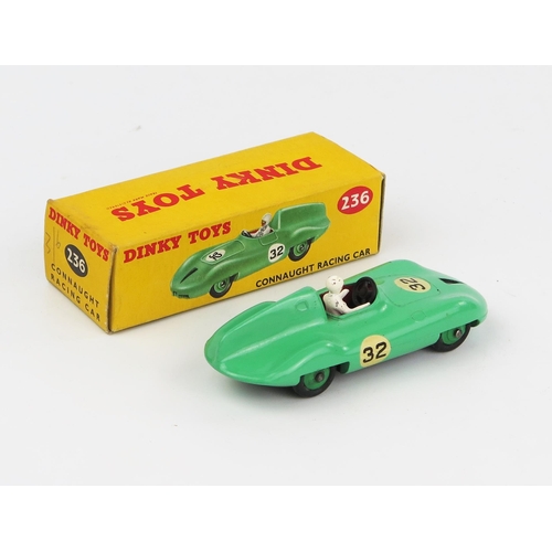 2100 - A Dinky Toys 236 Connaught Racing Car in pale green with red interior, mid green hubs RN '32' and wh... 