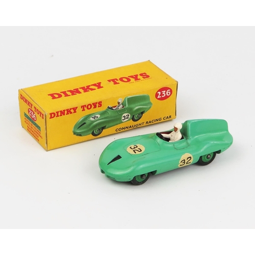 2101 - A Dinky Toys 236 Connaught Racing Car in pale green with red interior, mid green hubs RN '32' and wh... 