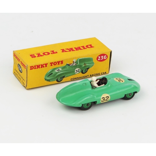 2101 - A Dinky Toys 236 Connaught Racing Car in pale green with red interior, mid green hubs RN '32' and wh... 