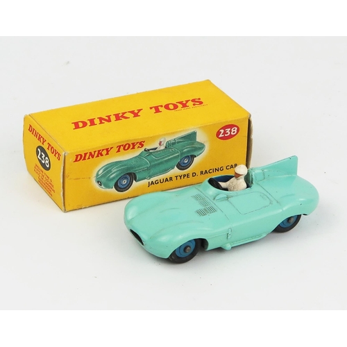 2103 - A Dinky Toys 238 Jaguar Type D in turquoise with blue interior and hubs, white driver in type 2 pict... 