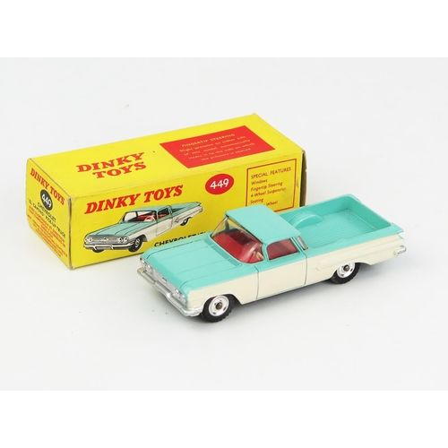 2107 - A Dinky Toys 449 Chevrolet El Camino Pick-up Truck in turquoise with off white sides, red interior a... 