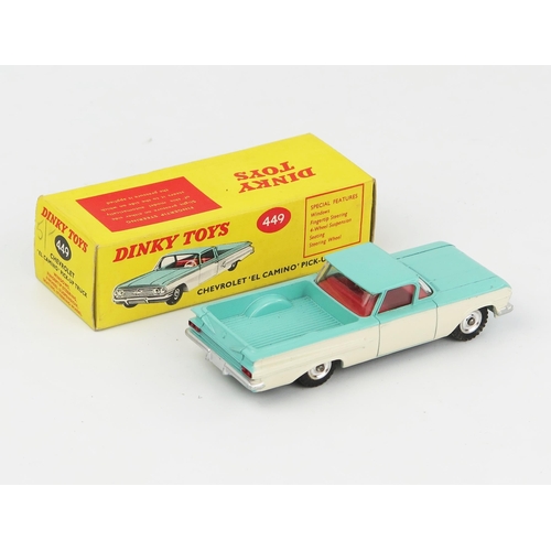 2107 - A Dinky Toys 449 Chevrolet El Camino Pick-up Truck in turquoise with off white sides, red interior a... 