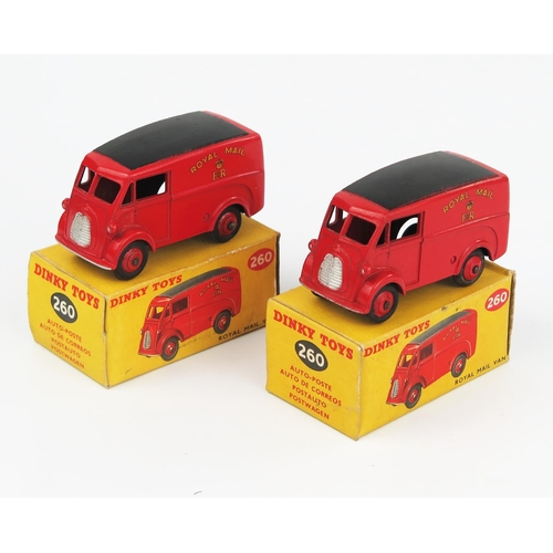 2113 - Two Dinky Toys 260 Royal Mail Vans (Morris J). Excellent/near mint in good+ boxes