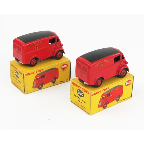 2113 - Two Dinky Toys 260 Royal Mail Vans (Morris J). Excellent/near mint in good+ boxes