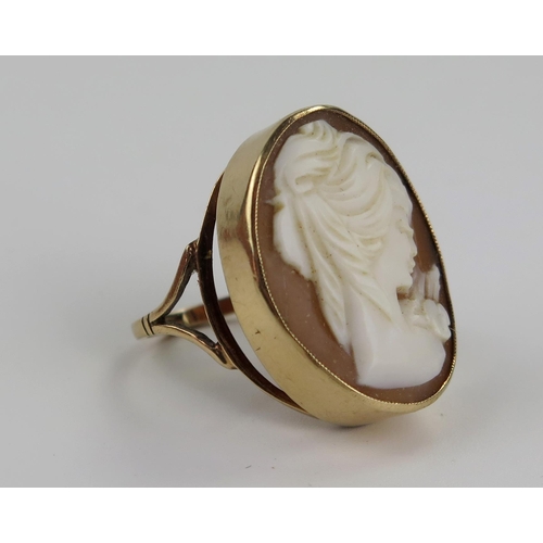 214 - 9ct Gold Shell Cameo Ring decorated with the bust of a lady, size M, 5.6g and gold plated ladies wat... 