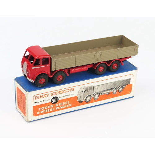 2144 - A Dinky Supertoys 501 Foden Diesel 8 Wheel Wagon 1st type cab with red cab chassis and hubs, silver ... 