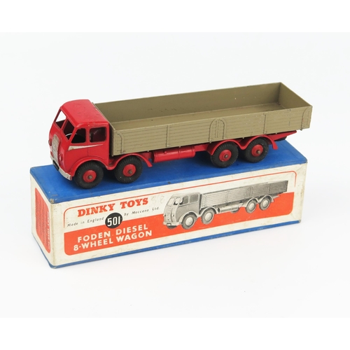 2145 - A Dinky Supertoys 501 Foden Diesel 8 Wheel Wagon 1st type cab with red cab chassis and hubs, silver ... 