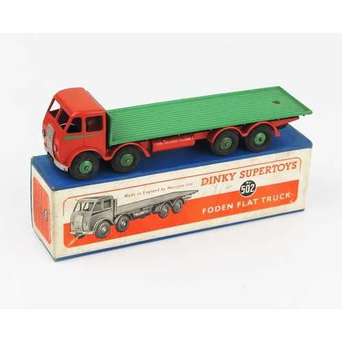 2148 - A Dinky Supertoys 502 1st type cab with burnt orange cab and chassis, green hubs, flash and back, sp... 