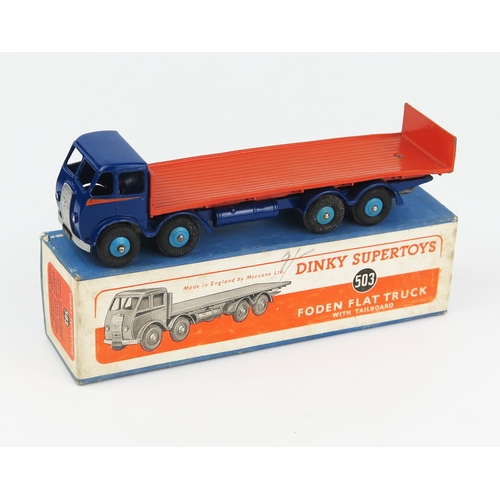 2150 - A Dinky Supertoys 503 Foden Flat Truck with Tailboard 1st type cab with violet blue cab and chassis,... 