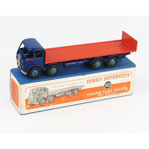 2151 - A Dinky Supertoys 503 Foden Flat Truck with Tailboard 1st type cab with violet blue cab and chassis,... 