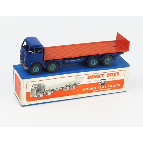 2153 - A Dinky Supertoys 503 Foden Flat Truck with Tailboard 2nd type cab with violet blue cab and chassis,... 