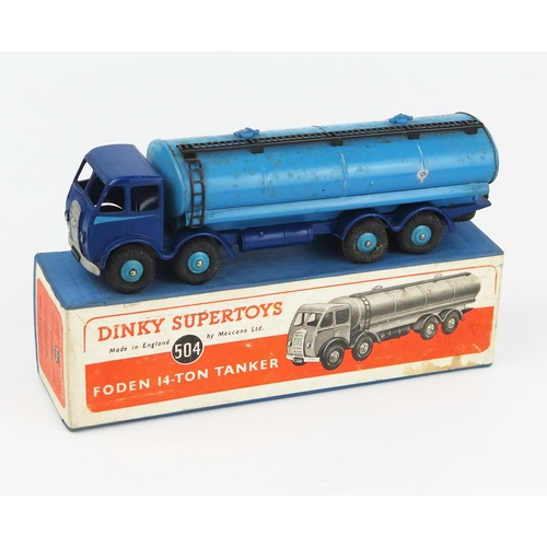 2154 - A Dinky Supertoys 504 Foden 14-Ton Tanker 1st type cab with violet blue cab and chassis, mid blue hu... 