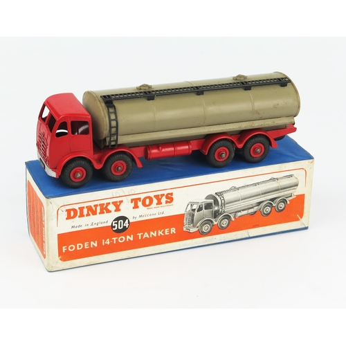 2155 - A Dinky Supertoys 504 Foden 14-Ton Tanker 2nd type cab with red blue cab, chassis and hubs, no flash... 