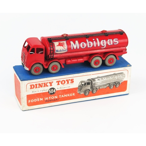 2156 - A Dinky Supertoys 504 Foden 14-Ton Tanker 'MOBILGAS' 2nd type cab with red cab, chassis and grooved ... 