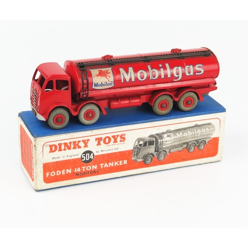 2157 - A Dinky Supertoys 504 Foden 14-Ton Tanker 'MOBILGAS' 2nd type cab with red cab, chassis and grooved ... 