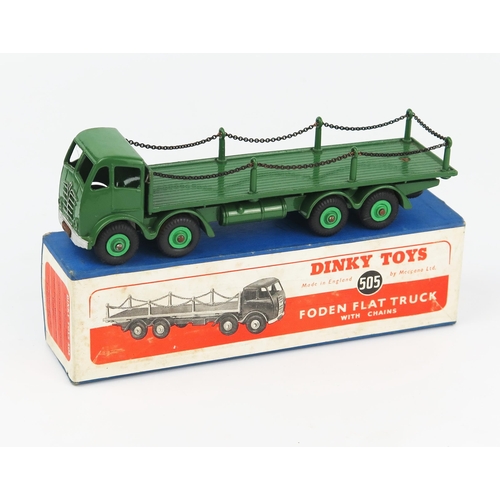 2158 - A Dinky Supertoys 505 Foden Flat Truck with Chains 2nd type cab with dark green cab, chassis and bac... 