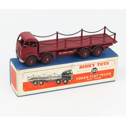 2160 - A Dinky Supertoys 505 Foden Flat Truck with Chains 2nd type cab with marron cab, chassis, back and g... 