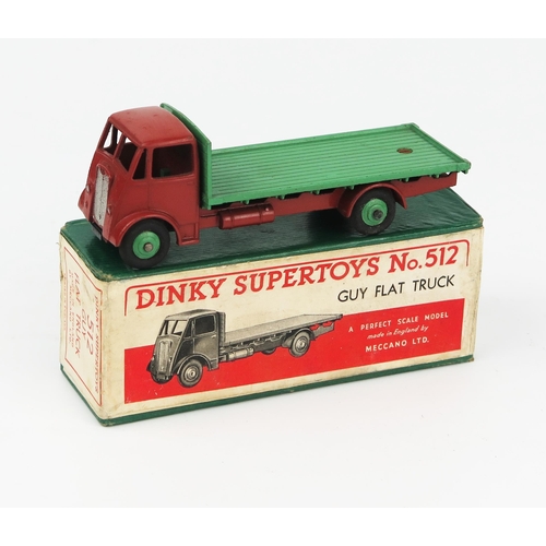 2165 - A Dinky Supertoys 512 Guy Flat Truck type 1 cab, brown cab, wings and chassis, mid green back, unpai... 