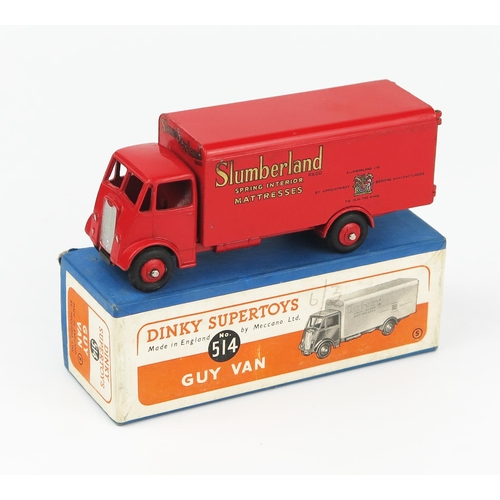 2170 - A Dinky Supertoys 514 Guy Van 'SLUMBERLANDS' 1st type cab, red cab, chassis, ridged hubs and body in... 