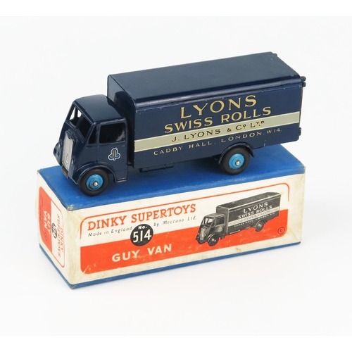 2172 - A Dinky Supertoys 514 Guy Van 'LYONS' 1st type cab, dark cab, chassis and back, mid blue hubs, cast ... 