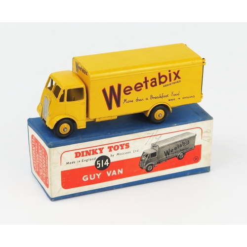 2174 - A Dinky Supertoys 514 Guy Van 'WEETABIX' 1st type cab, yellow cab, chassis, back and ridged hubs, ca... 