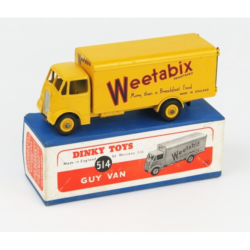 2176 - A Dinky Supertoys 514 Guy Van 'WEETABIX' 1st type cab, yellow cab, chassis, back and GROOVED hubs, c...