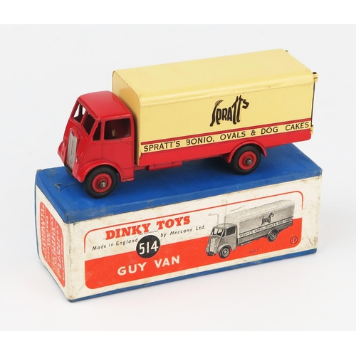 2178 - A Dinky Supertoys 514 Guy Van 'SPRATTS' 1st type cab, red cab, chassis and grooved hubs, cream back,... 