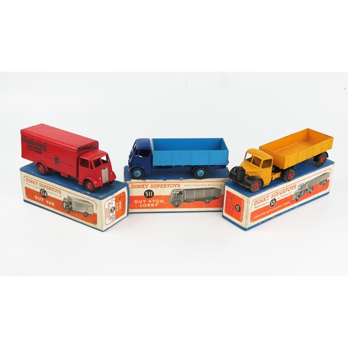 2179 - Three Dinky Supertoys Lorries and Van including 511 Guy 4 Ton Lorry (boxed), 514 Guy Van (partially ... 