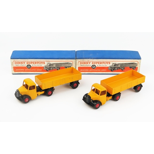 2181 - Two Dinky Supertoys 521 Bedford Articulated Lorries in yellow-orange with black wings and red hubs i... 