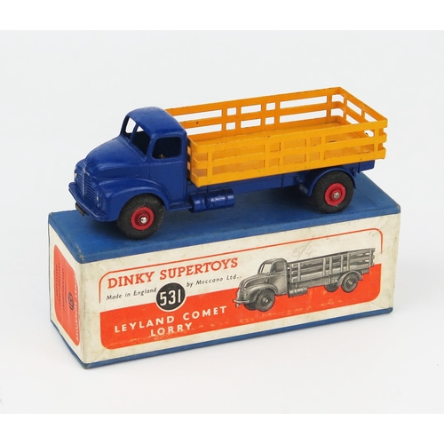 2190 - A Dinky Supertoys 531 Leyland Comet Lorry with Stake Body in violet blue with yellow-orange back, re... 