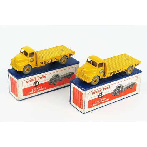 2199 - Two Dinky Supertoys 533 Leyland Comet Wagons 'PORTLAND BLUE CIRCLE CEMENT' in yellow with yellow hub... 