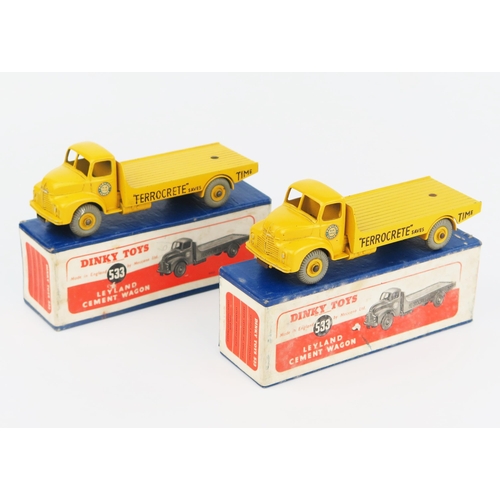 2200 - Two Dinky Supertoys 533 Leyland Comet Wagons 'PORTLAND BLUE CIRCLE CEMENT' in yellow with yellow hub... 