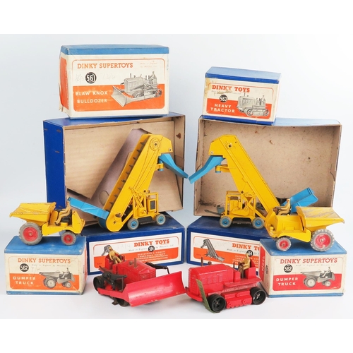 2201 - Six Dinky Toys Boxed Construction Vehicles - 561 Blaw Knox Bulldozer, 562 Dumper Truck x2 (in differ... 